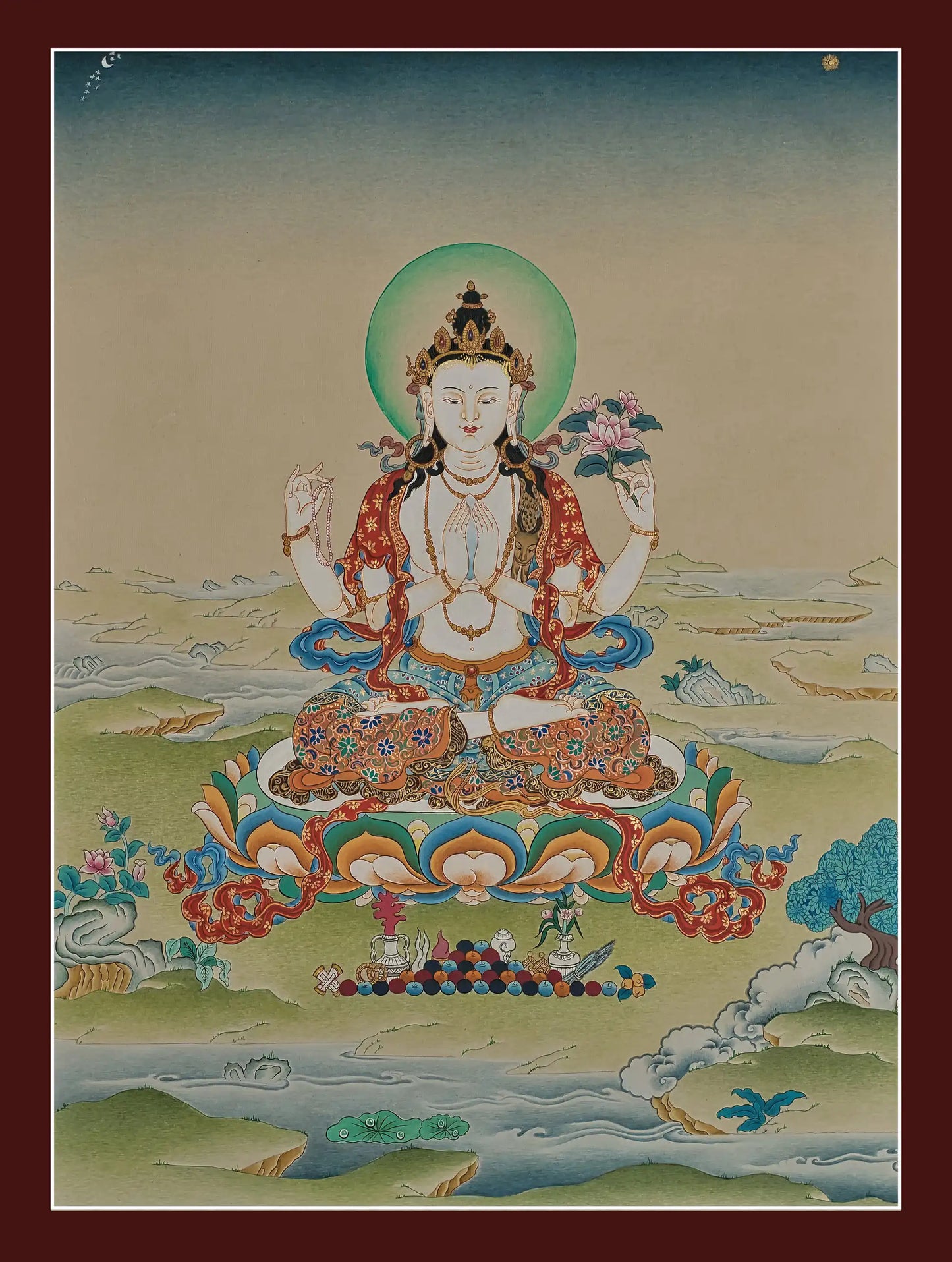 2 Armed Chenrezig Thangka - (16" * 24")
