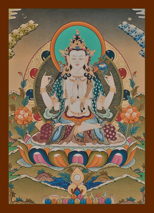 4 Armed Chenrezig Thangka - (16" * 22")