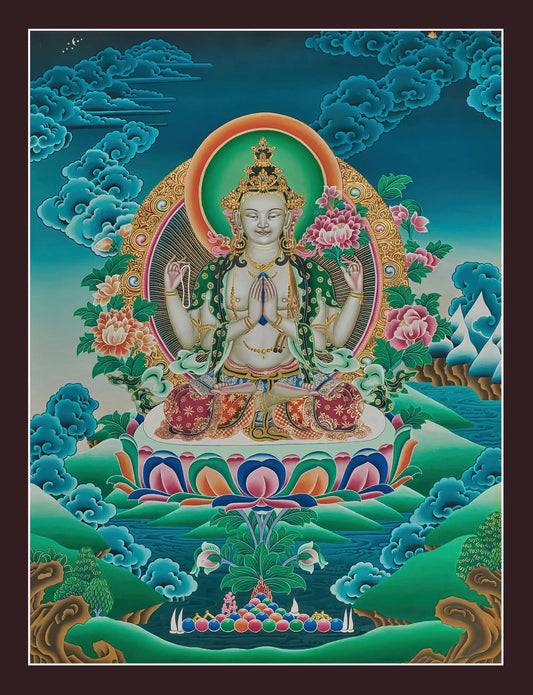 Chenrezig Thangka (Natural Background) - (18" * 24")