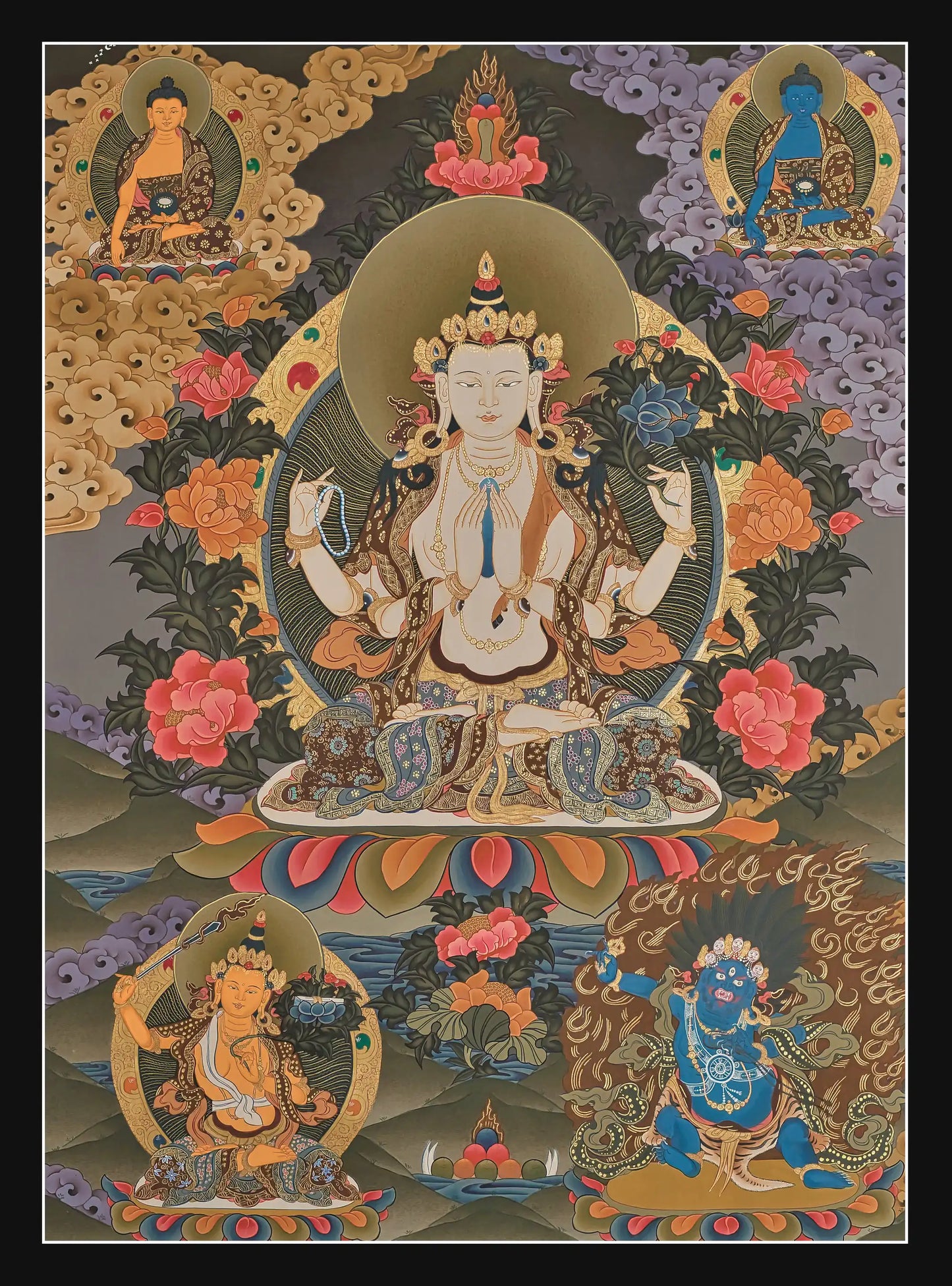Four Armed Chenrezig Thangka - (21" * 30")