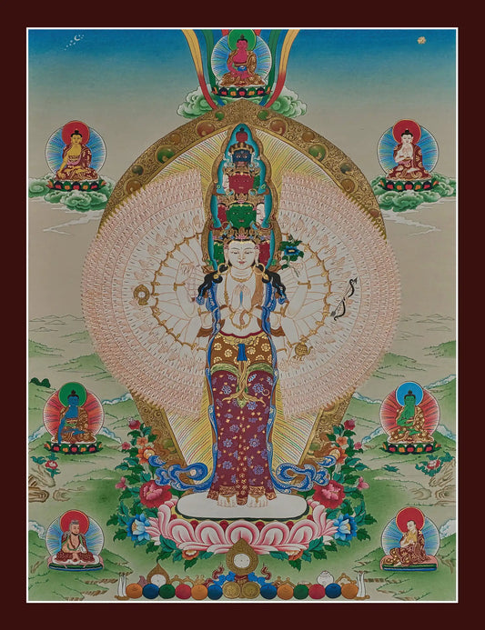 Avalokiteshvara Thangka (1000 Arms) | 5 Dhyani Buddhas