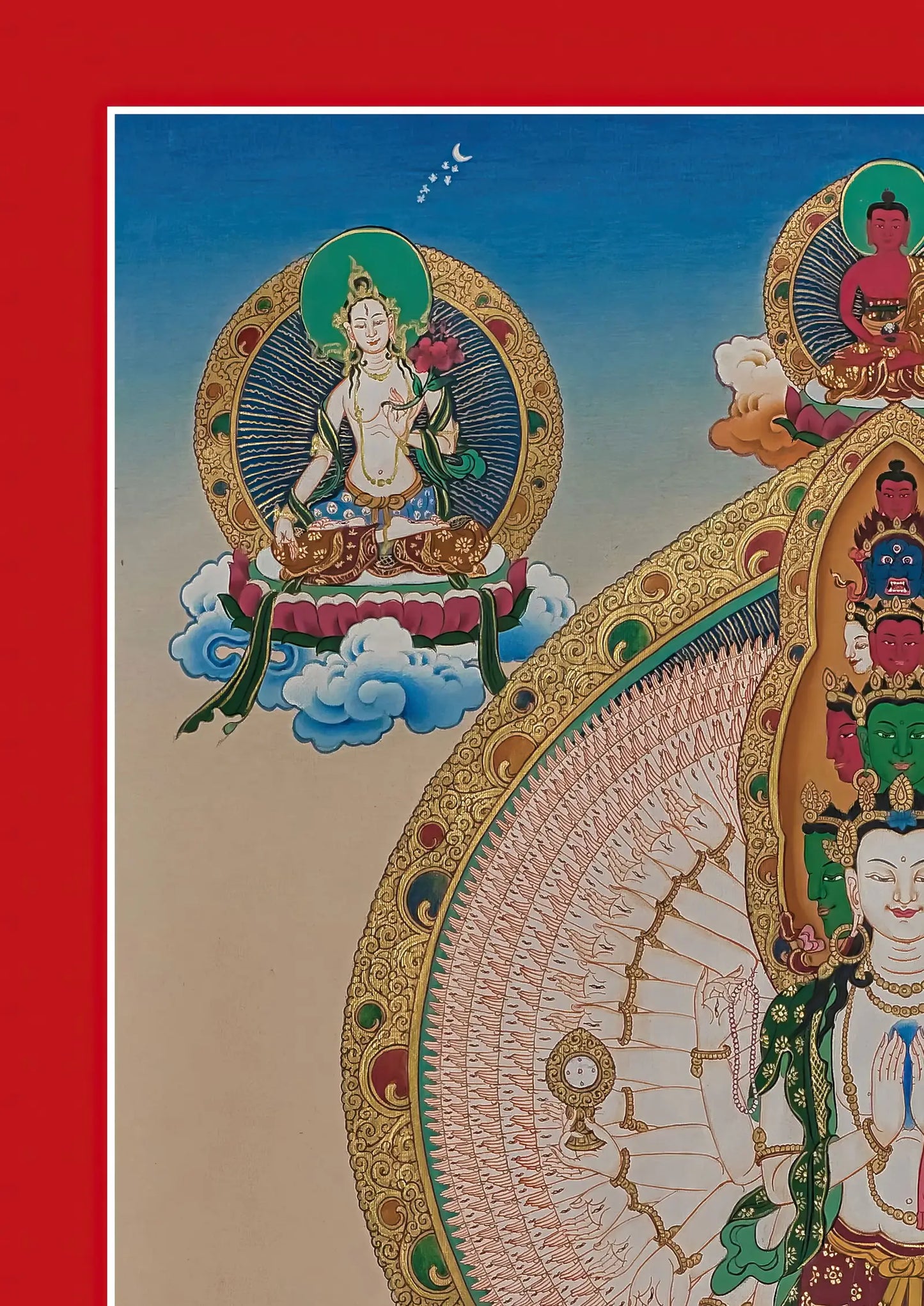 Avalokiteshvara Thangka / Chenrezig Thangka | Bodhisattvas, Deity, and Amitabha Buddha
