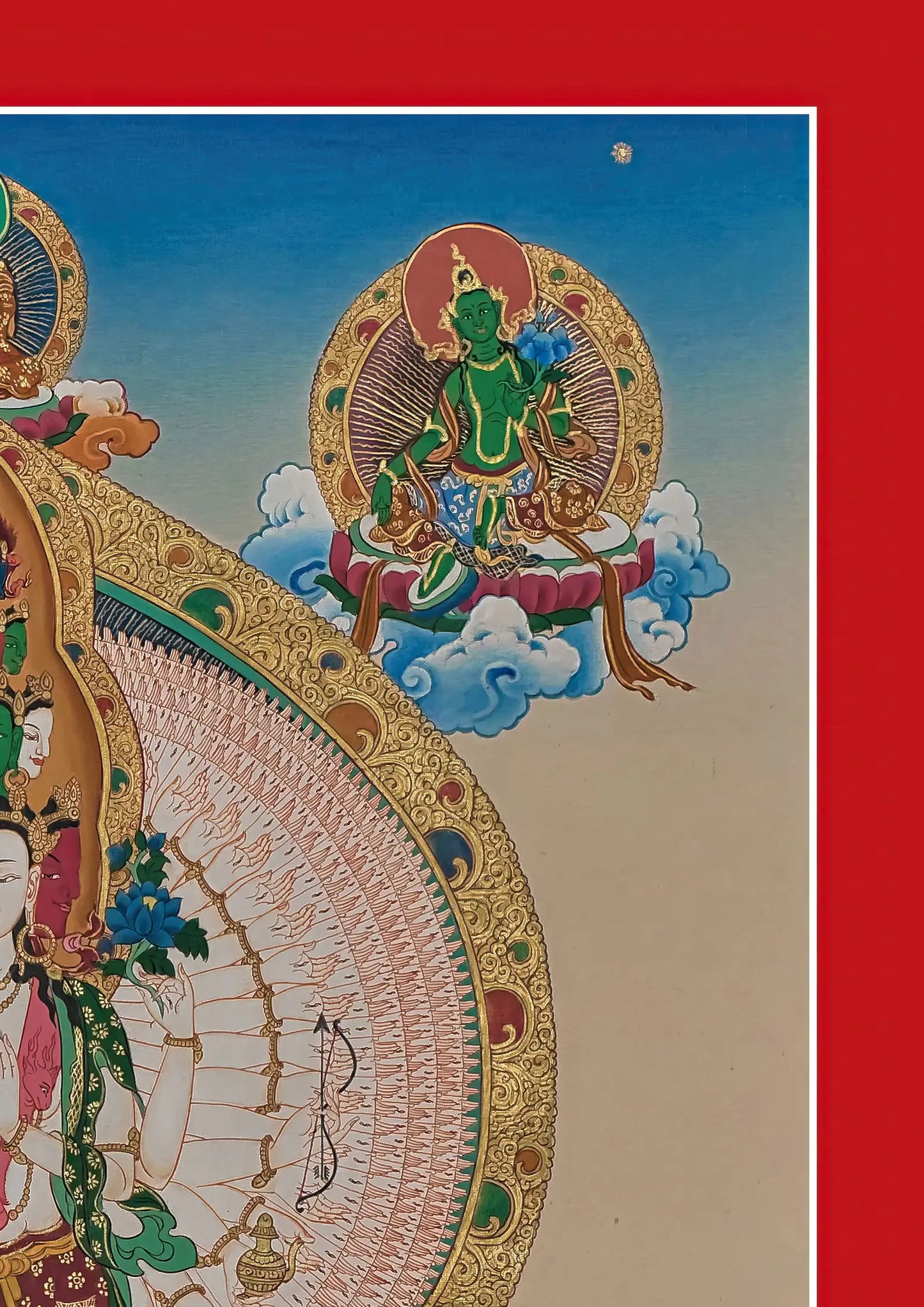 Avalokiteshvara Thangka / Chenrezig Thangka | Bodhisattvas, Deity, and Amitabha Buddha