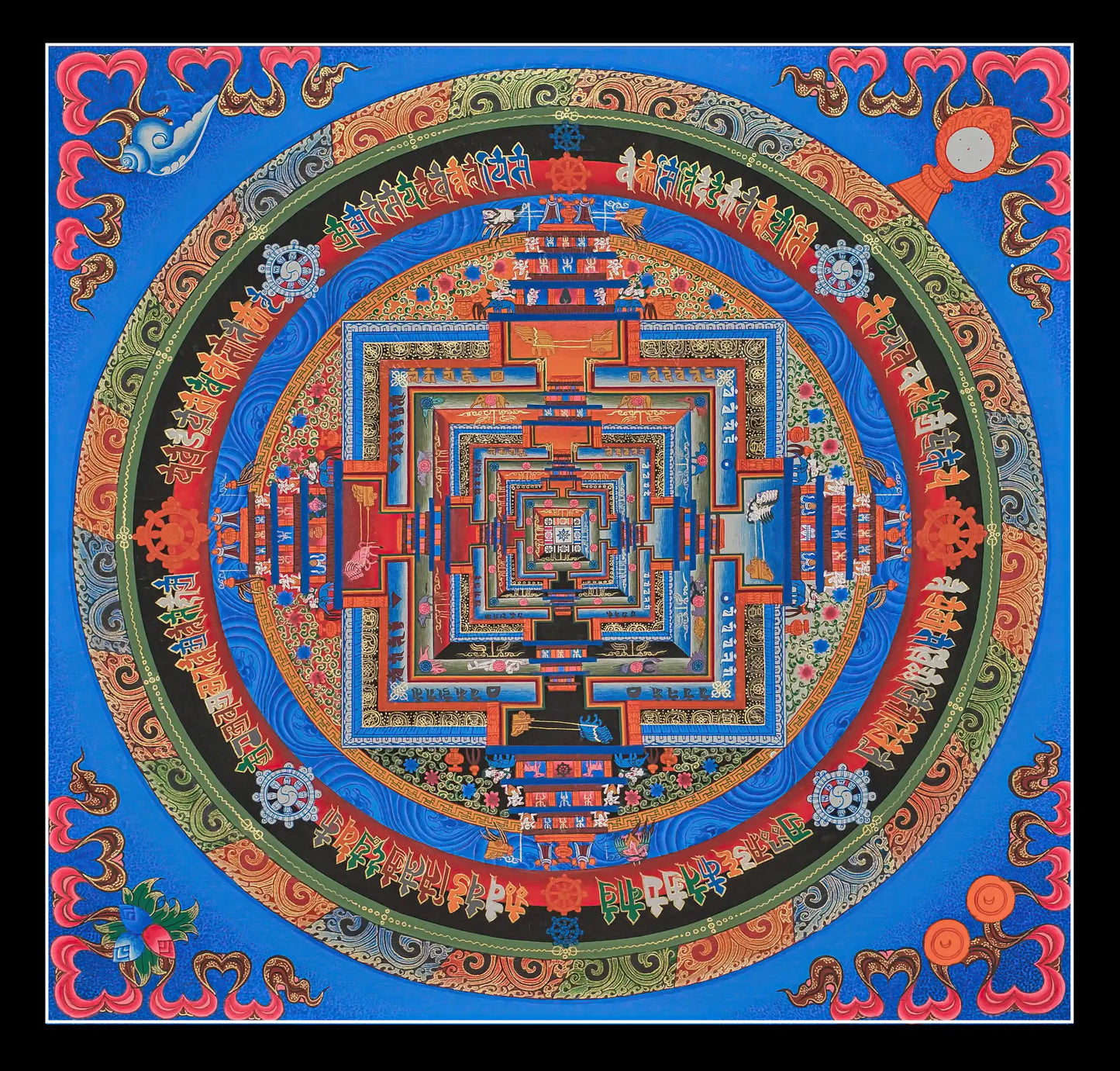 Kalachakra Mandala (In Blue and Decorated Border)