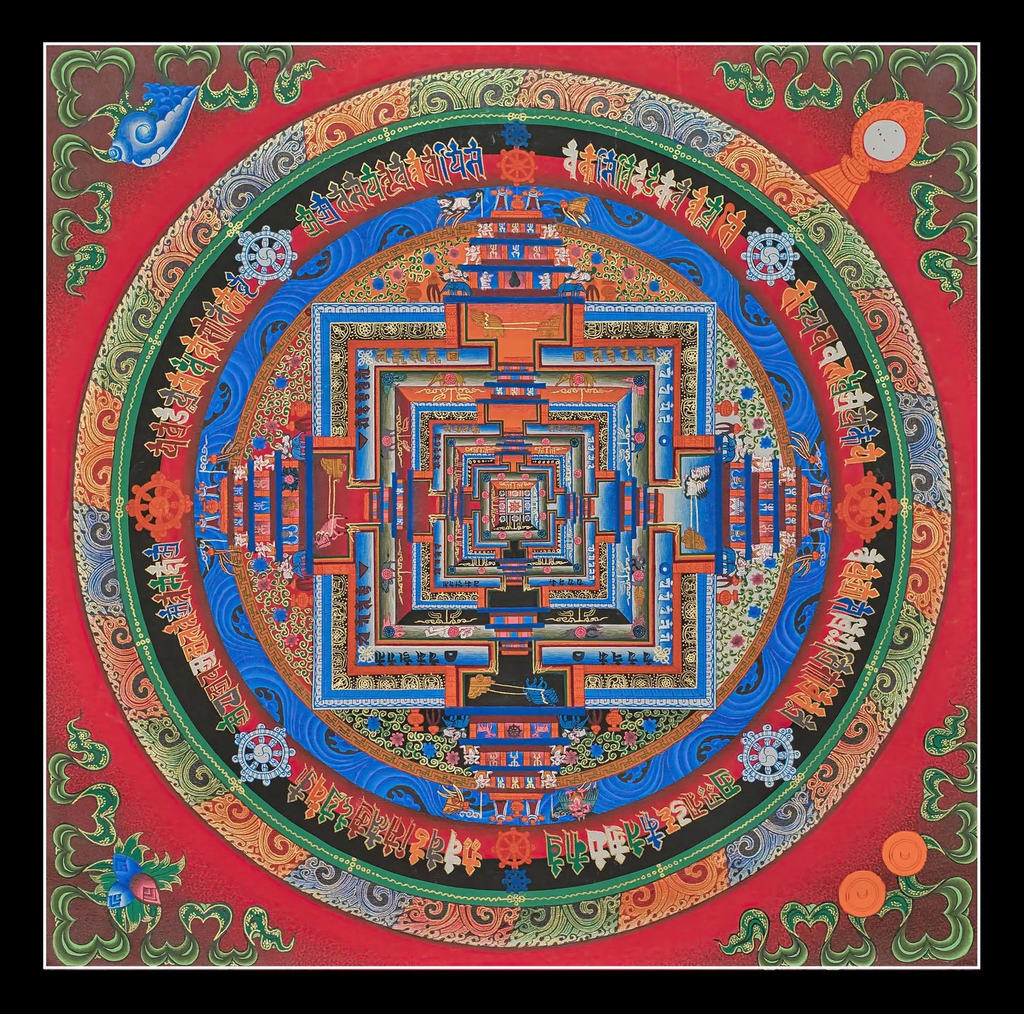 Kalachakra Mandala (In Red and Decorated Border)