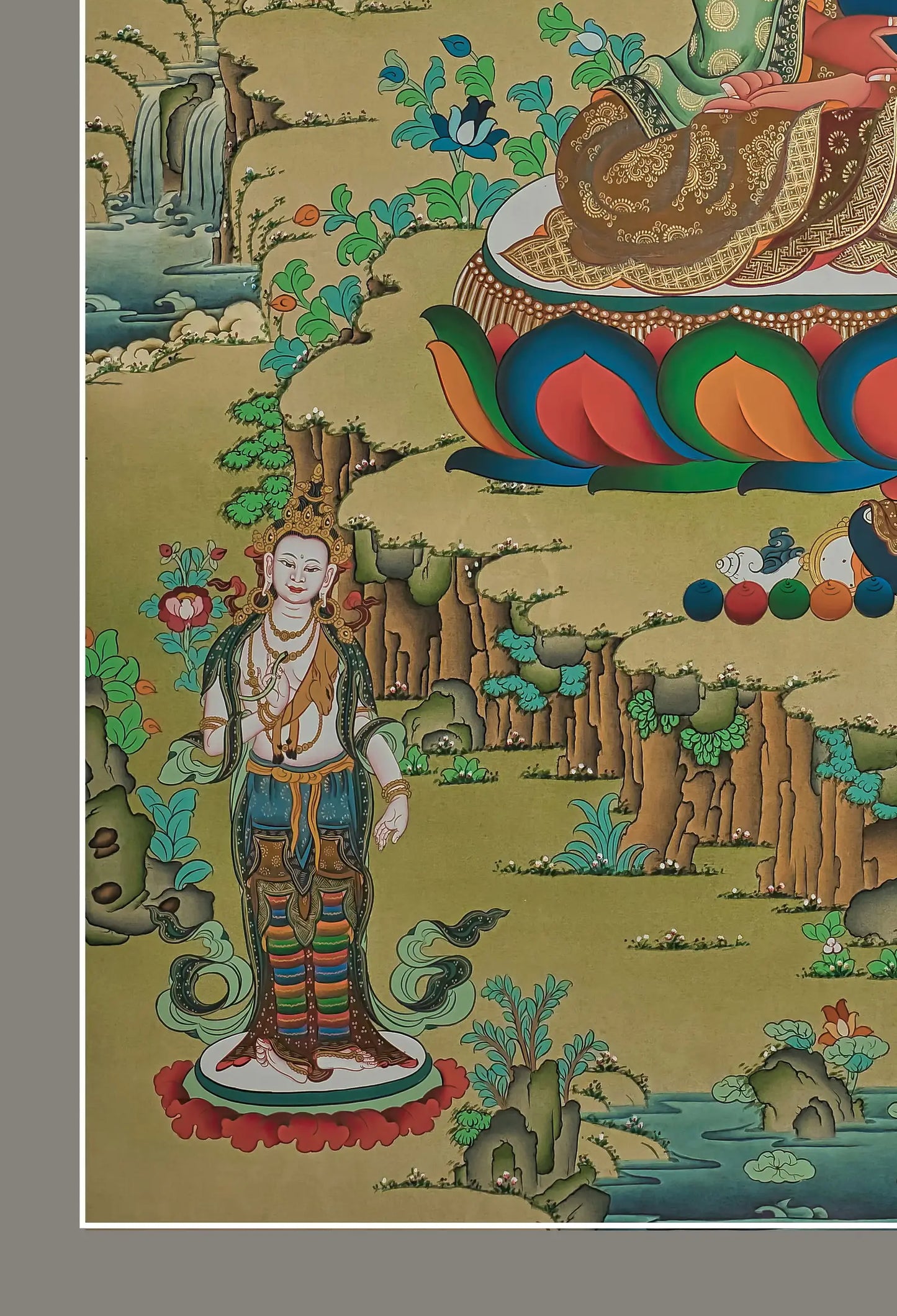 Amitabha Buddha Thangka (With Chenrezig and Vajrapani)