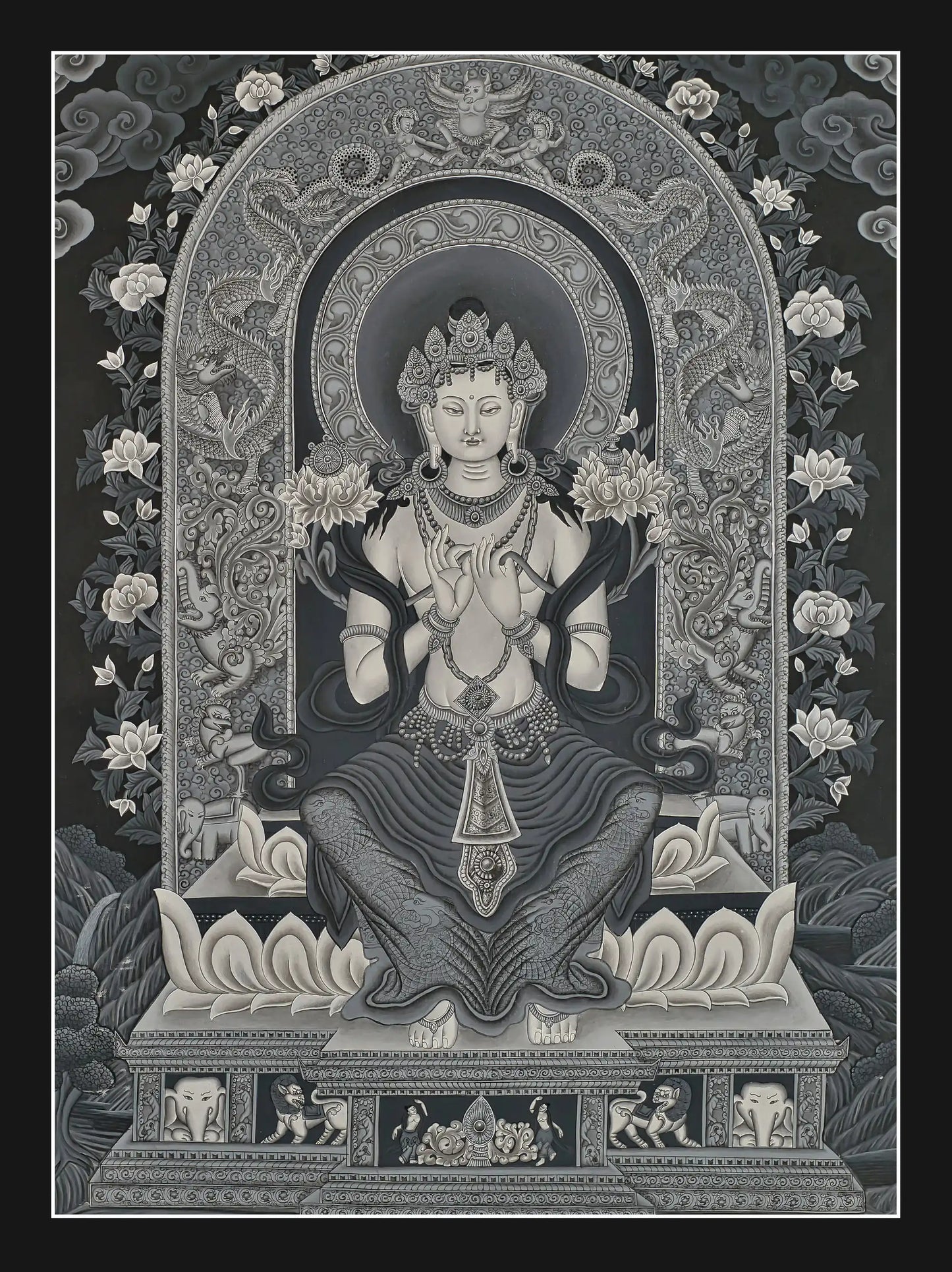 Maitreya Thangka (Bodhisattva) | Black and White