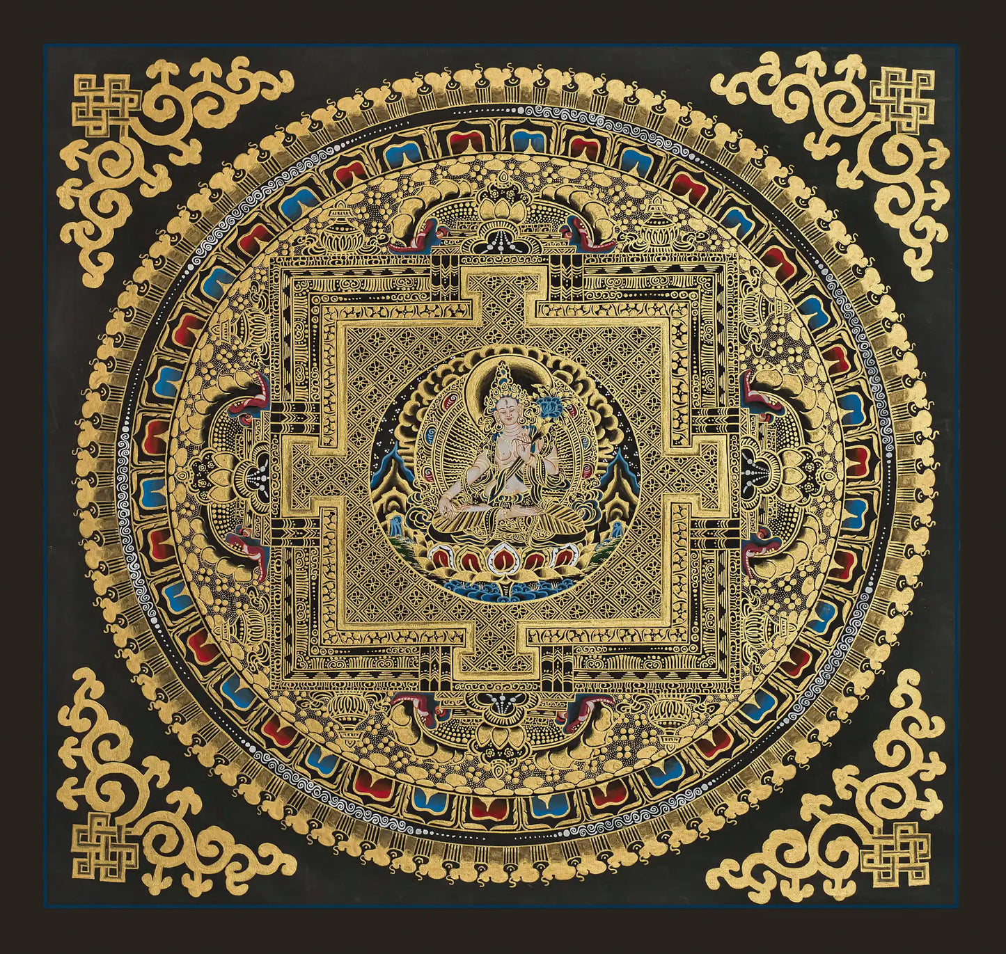 Black and Gold Mandala: White Tara in the Center