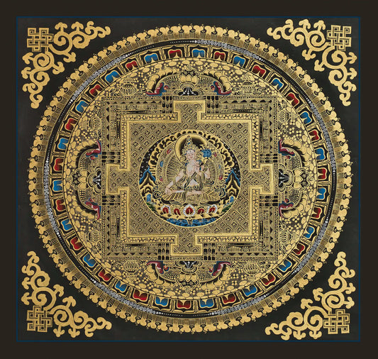 Black and Gold Mandala: White Tara in the Center