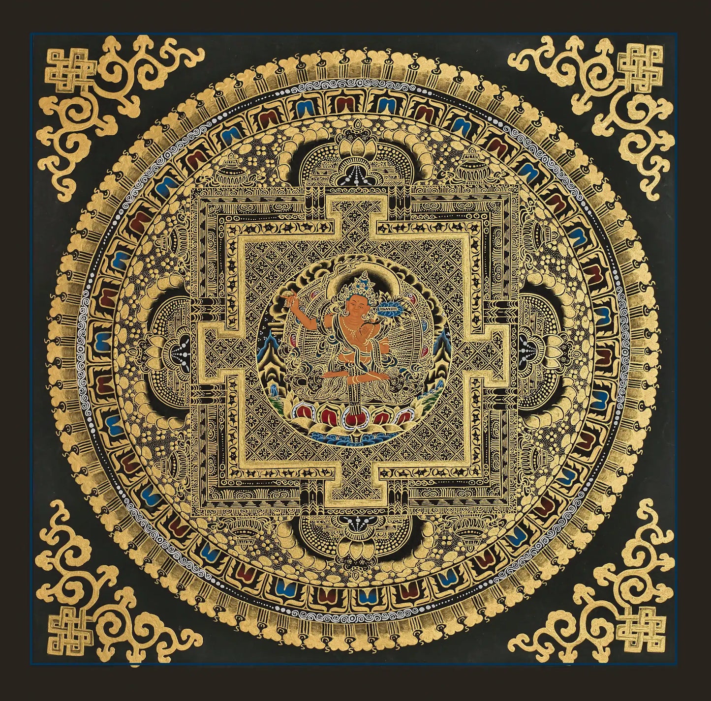 Black and Gold Mandala: Manjushri in the Center
