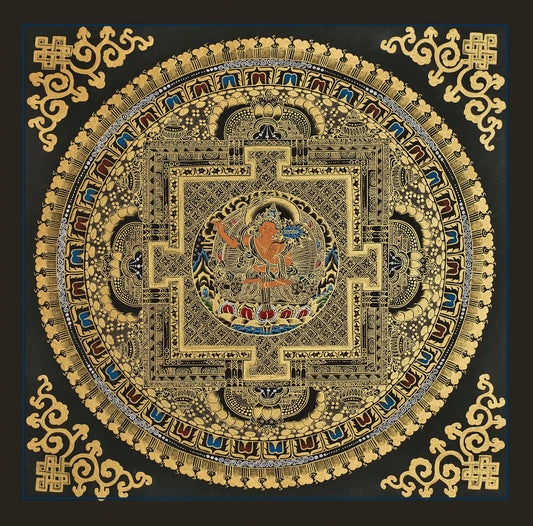 Black and Gold Mandala: Manjushri in the Center