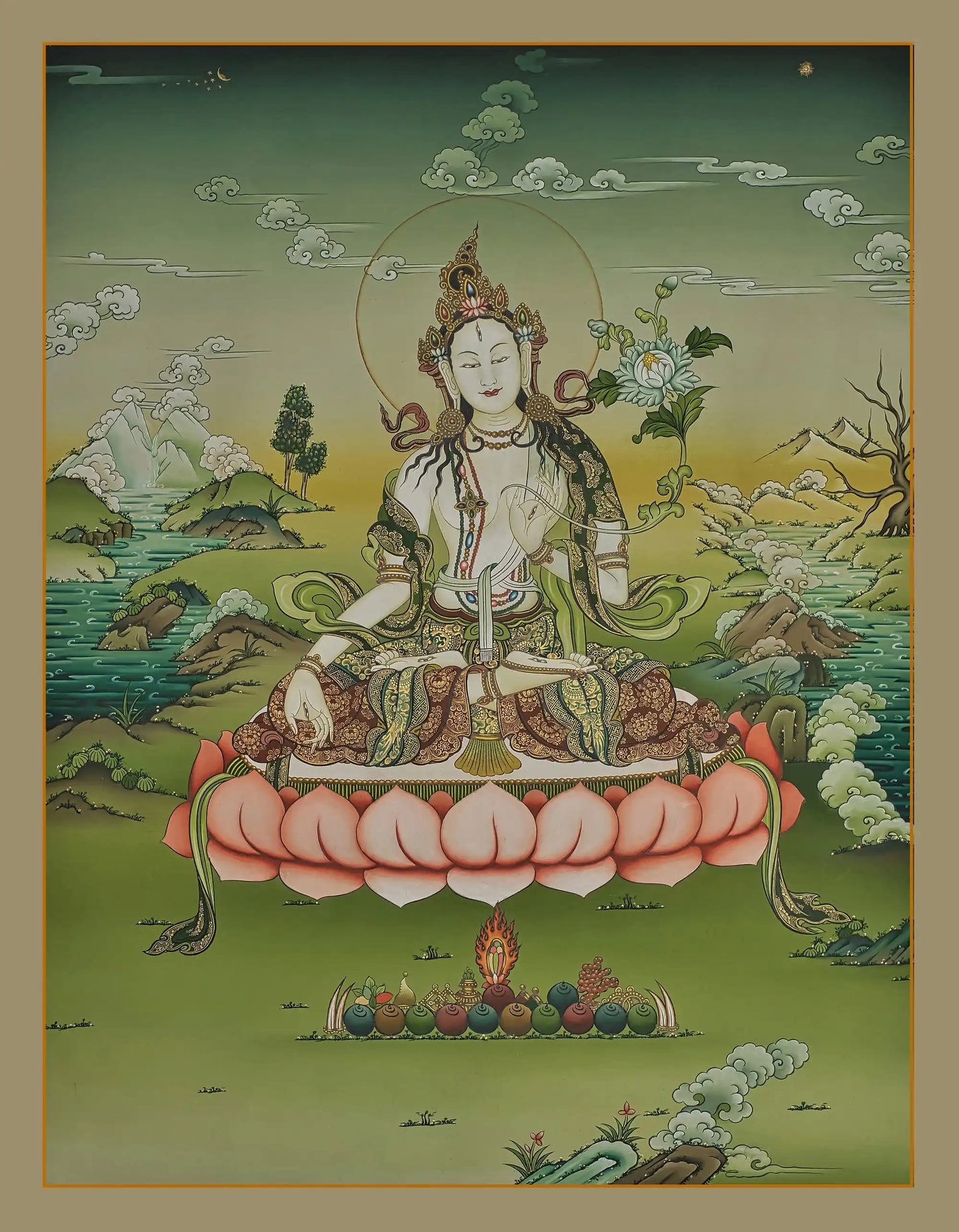 White Tara Thangka - (19" * 25")