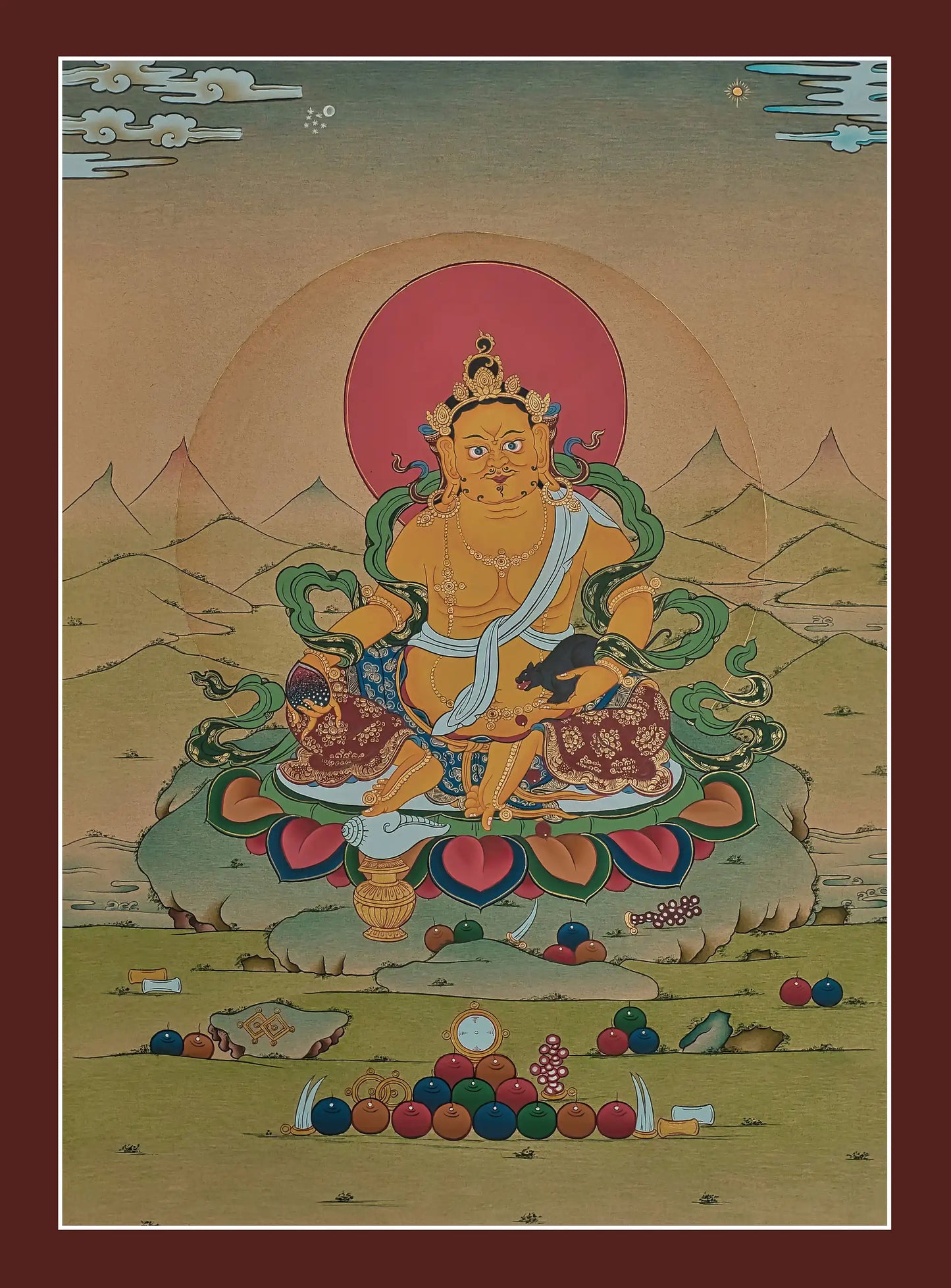 Yellow Jhambhala Thangka - (16" * 22")
