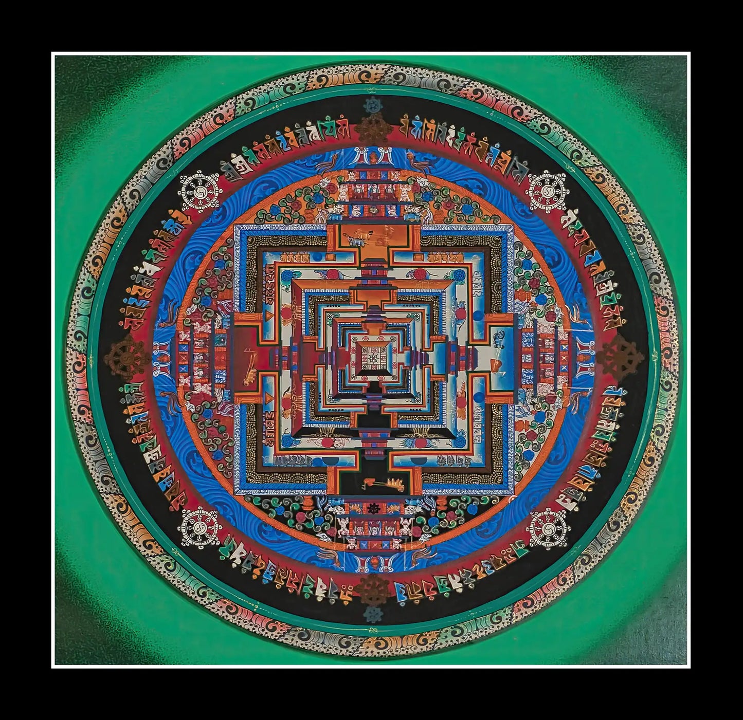 Buddhist Kalachakra Mandala Thangka in Green