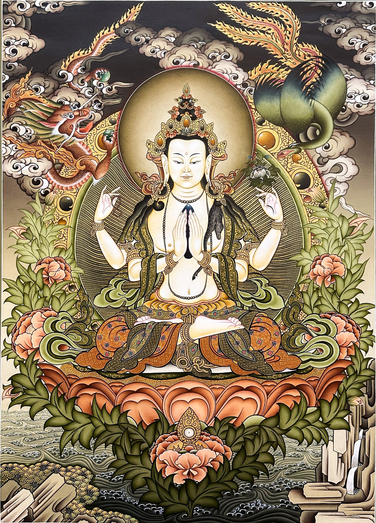 Chenrezig Thangka Painting | Hand-Painted Tibetan Art in Nepal