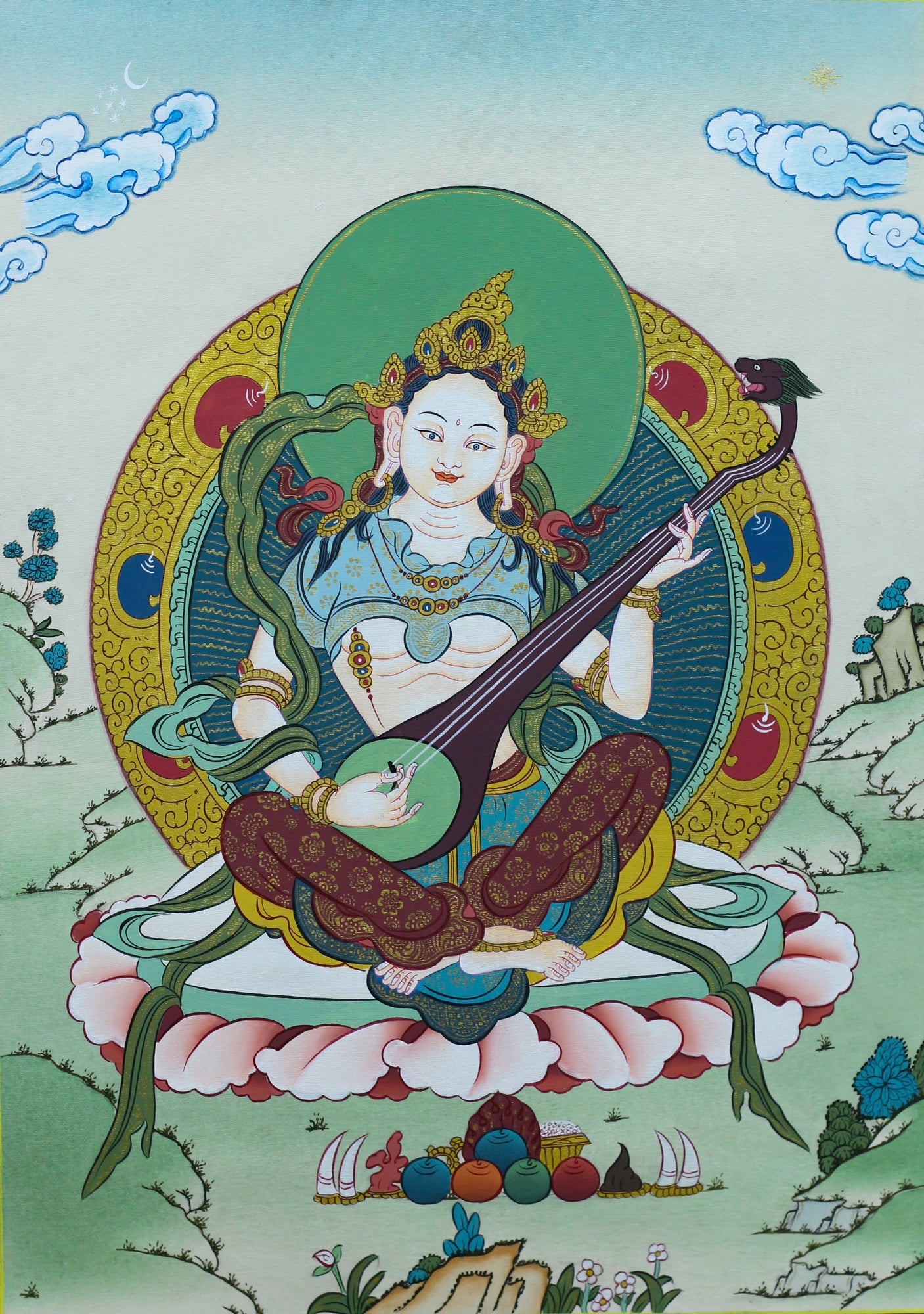 Saraswati Thangka | Hand-Painted Yangchemna Tibetan Art
