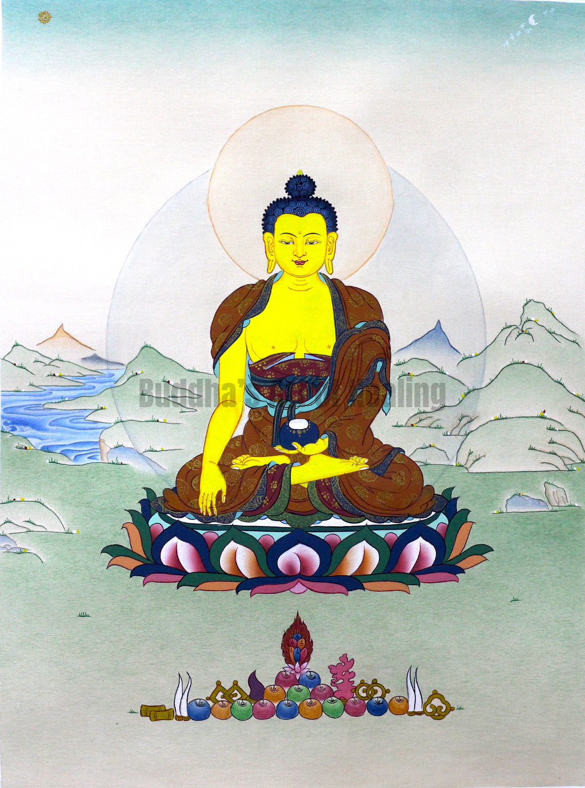 Golden Shakyamuni Buddha Thangka | Earth-Touching Buddha Painting