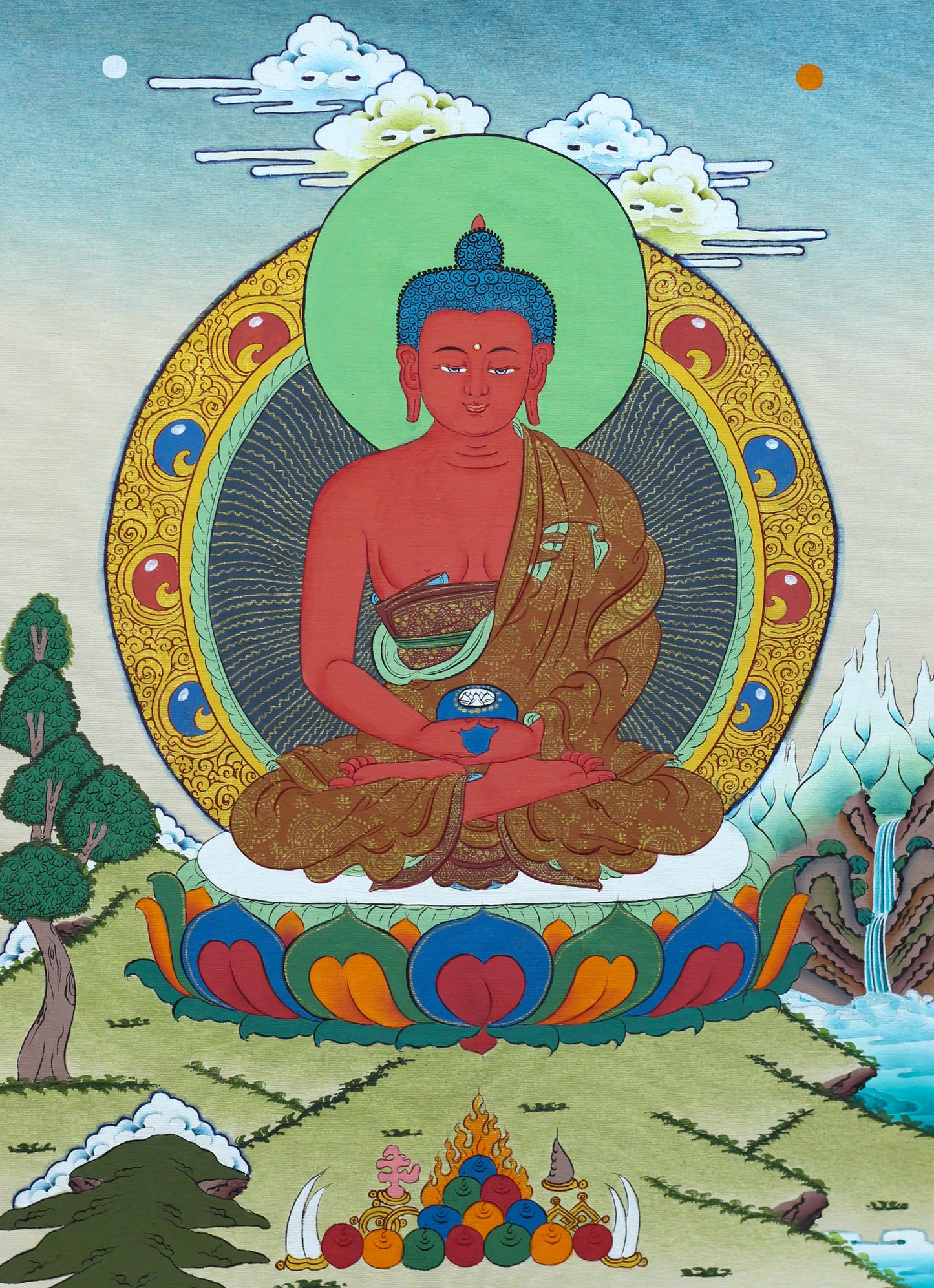 Amitabha Buddha Thangka with Pink Border