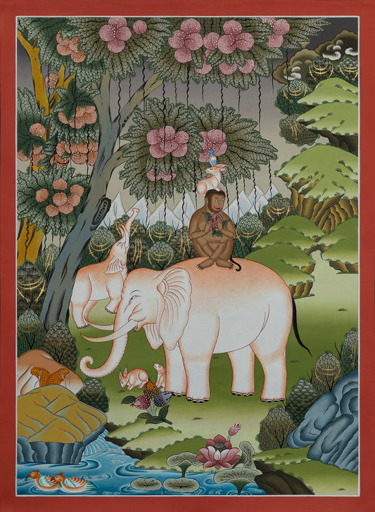 Four Harmonious Friends Thangka - (14" * 20")