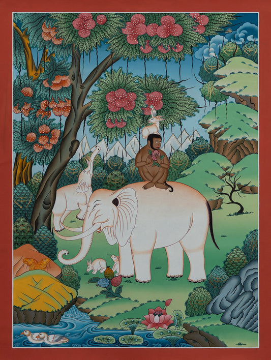 Four Harmonious Friends Thangka - (14" * 20")