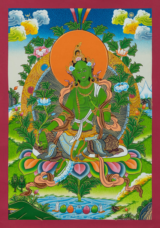 Hand Painted Green Tara Thangka Painting