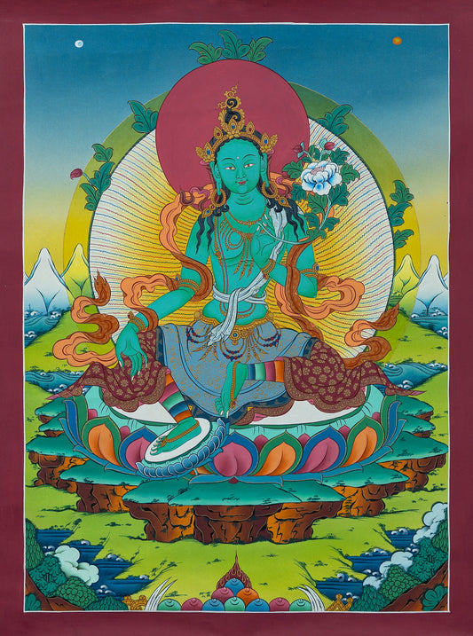 Hand Painted Green Tara Thangka Painting