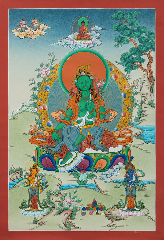 Hand Painted Green Tara Thangka Painting