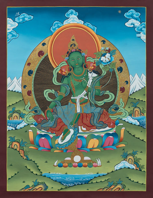 Hand Painted Green Tara Thangka Painting