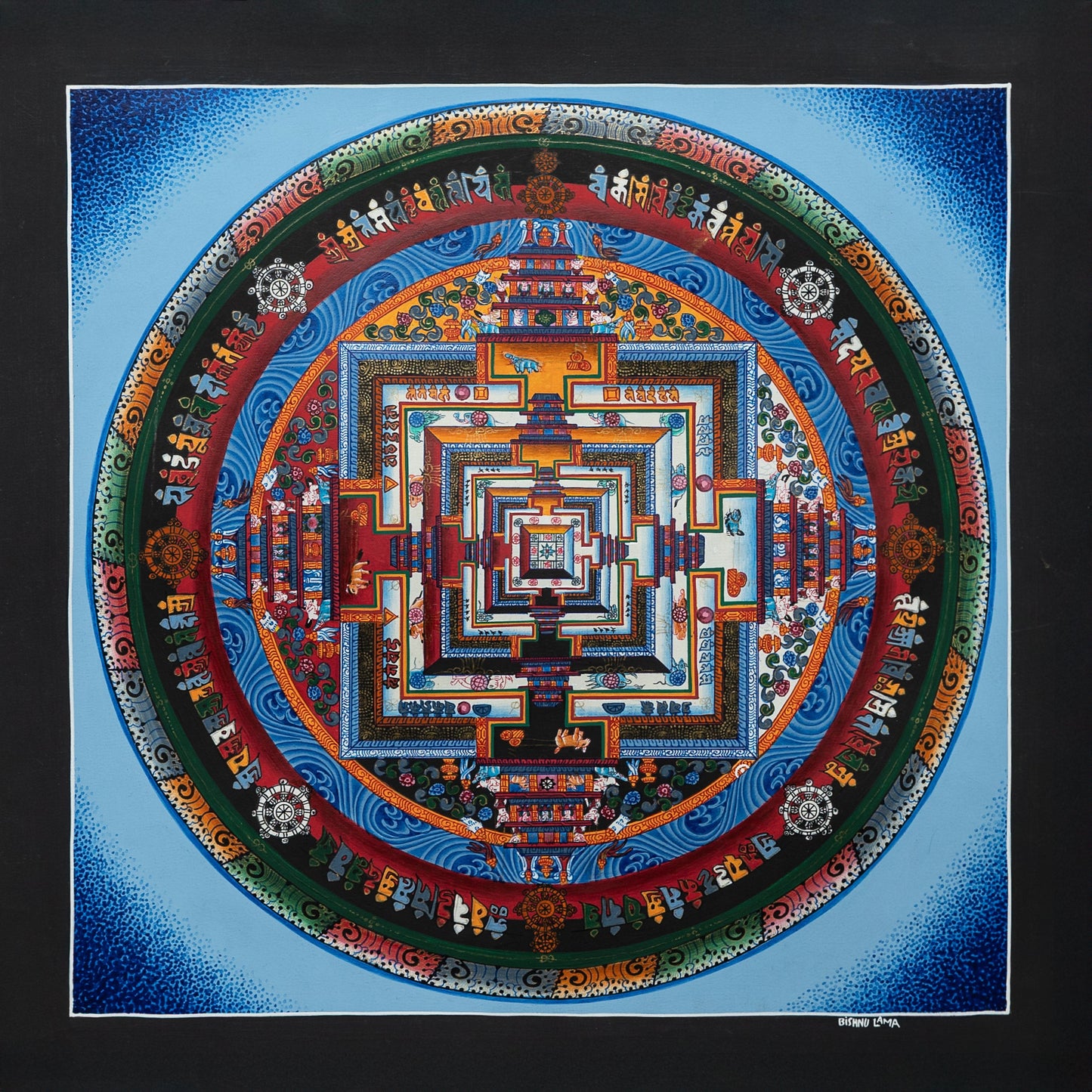 Kalachakra Mandala Thangka Painting in Blue