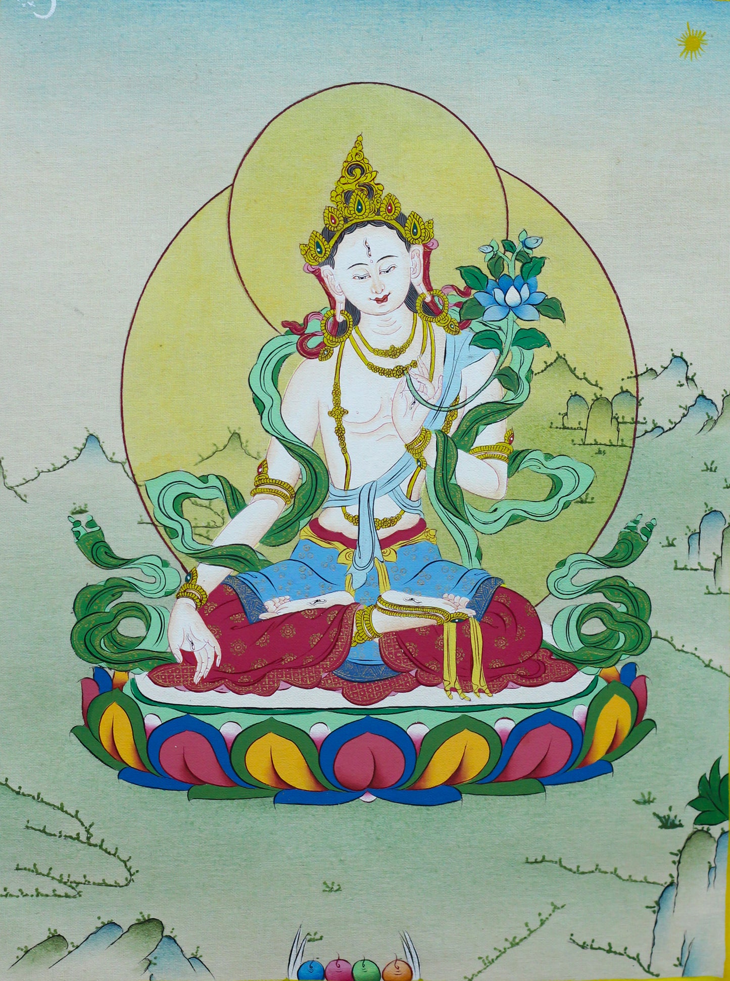 White Tara Thangka - (9 * 12)