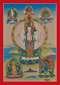 Avalokiteshvara Thangka / Chenrezig Thangka | Bodhisattvas, Deity, and Amitabha Buddha