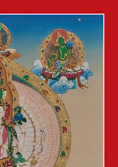 Avalokiteshvara Thangka / Chenrezig Thangka | Bodhisattvas, Deity, and Amitabha Buddha