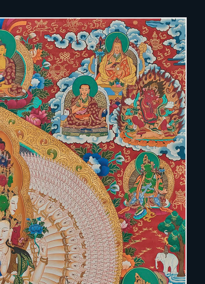 Avalokiteshvara Thangka | Peaceful, Wrathful, and Protectors Deities