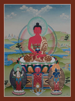 Amitabha Buddha Thangka (With Vajrapani and Avalokiteshvara)