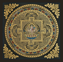 Black and Gold Mandala: Chenrezig in the Center