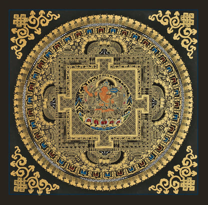 Black and Gold Mandala: Manjushri in the Center