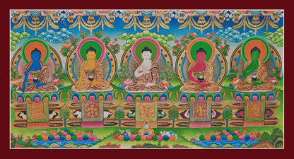Five Dhyani Buddhas Thangka (landscape)