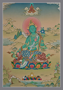 Green Tara Thangka (Amitabha Buddha at the Top)