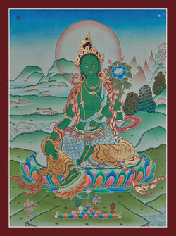 Green Tara Thangka (Greenery Background)