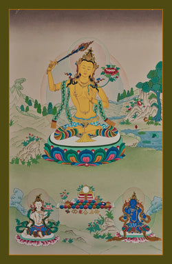 Manjushri Thangka with Bodhisattvas - (20" * 30")