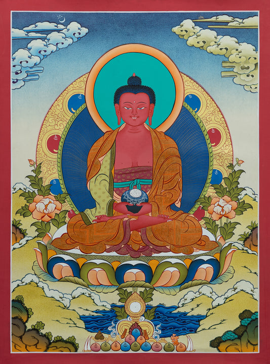 Colorful depiction of a Amitabha Buddha surrounded by Halo