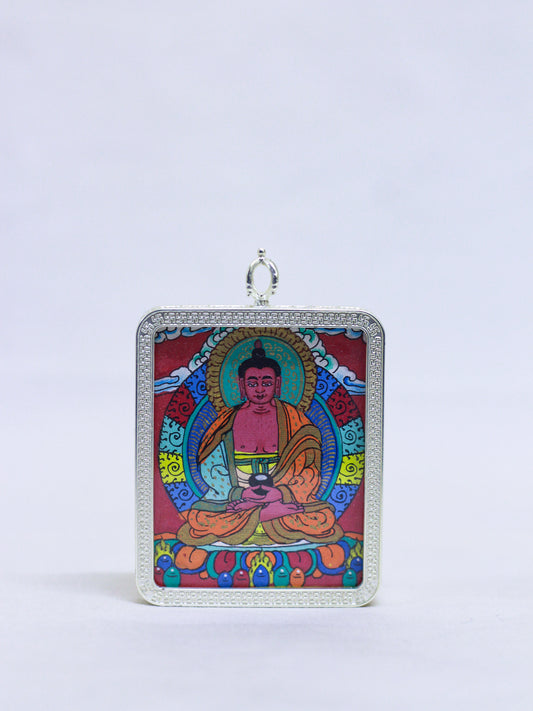 Amitabha Buddha Thangka Butti Pendant in a silver amulet box