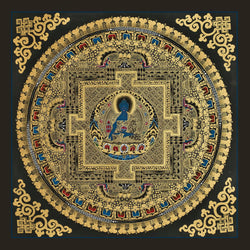 Black and Gold Mandala: Medicine Buddha in the Center