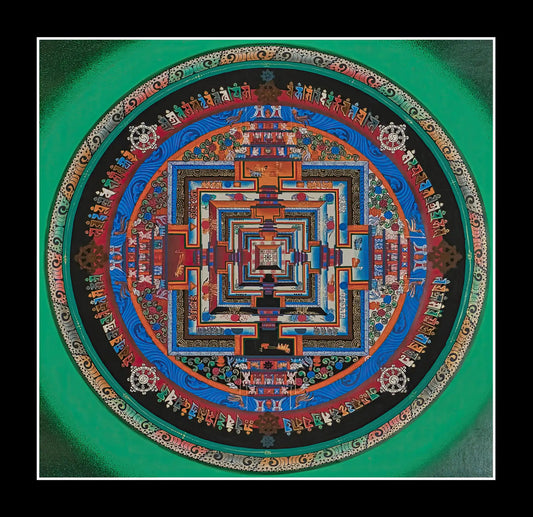 Buddhist Kalachakra Mandala Thangka in Green