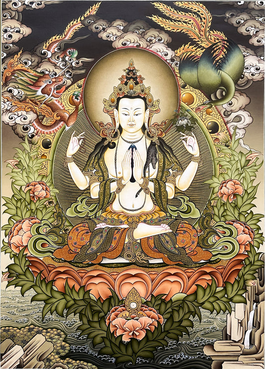 Chenrezig Thangka Painting | Hand-Painted Tibetan Art in Nepal