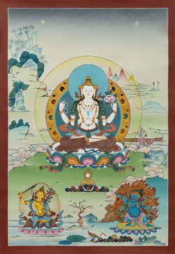 Chenrezig with Deities Thangka - (16" * 24")