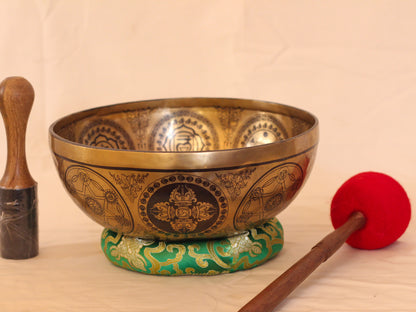 Mahakala & Green Tara Engraved Singing Bowl
