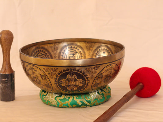 Mahakala & Green Tara Engraved Singing Bowl