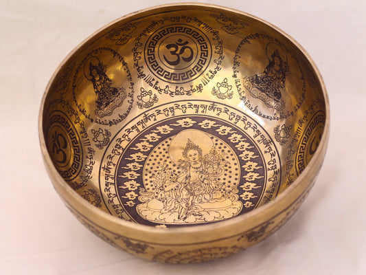 Green Tara Engraved Singing Bowl