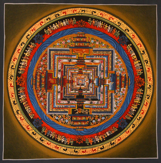 Hand-Painted Kalachakra Mandala Olive Base Background